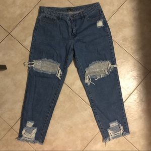 FASHION NOVA RHINESTONE RIPPED JEANS
